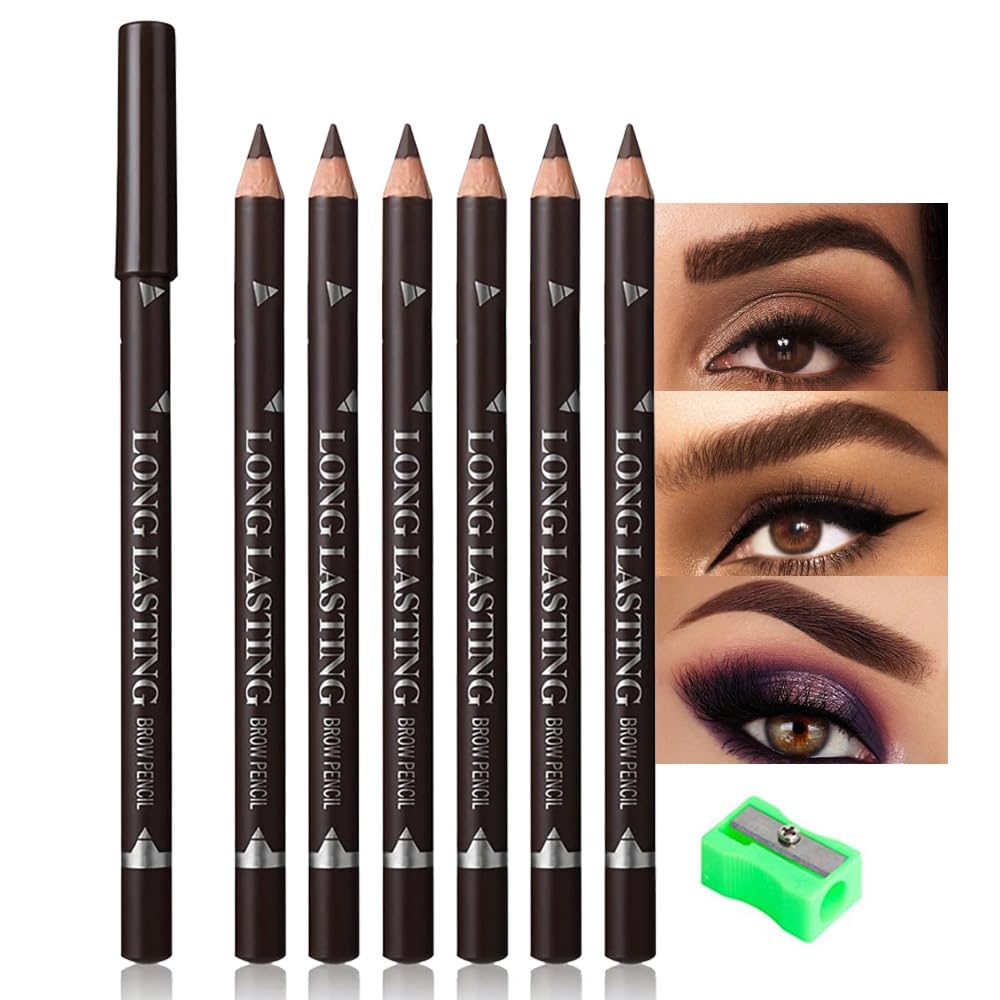 FeiCuiYun 6Pcs eyebrow pencil set with wooden body for precise natural brows