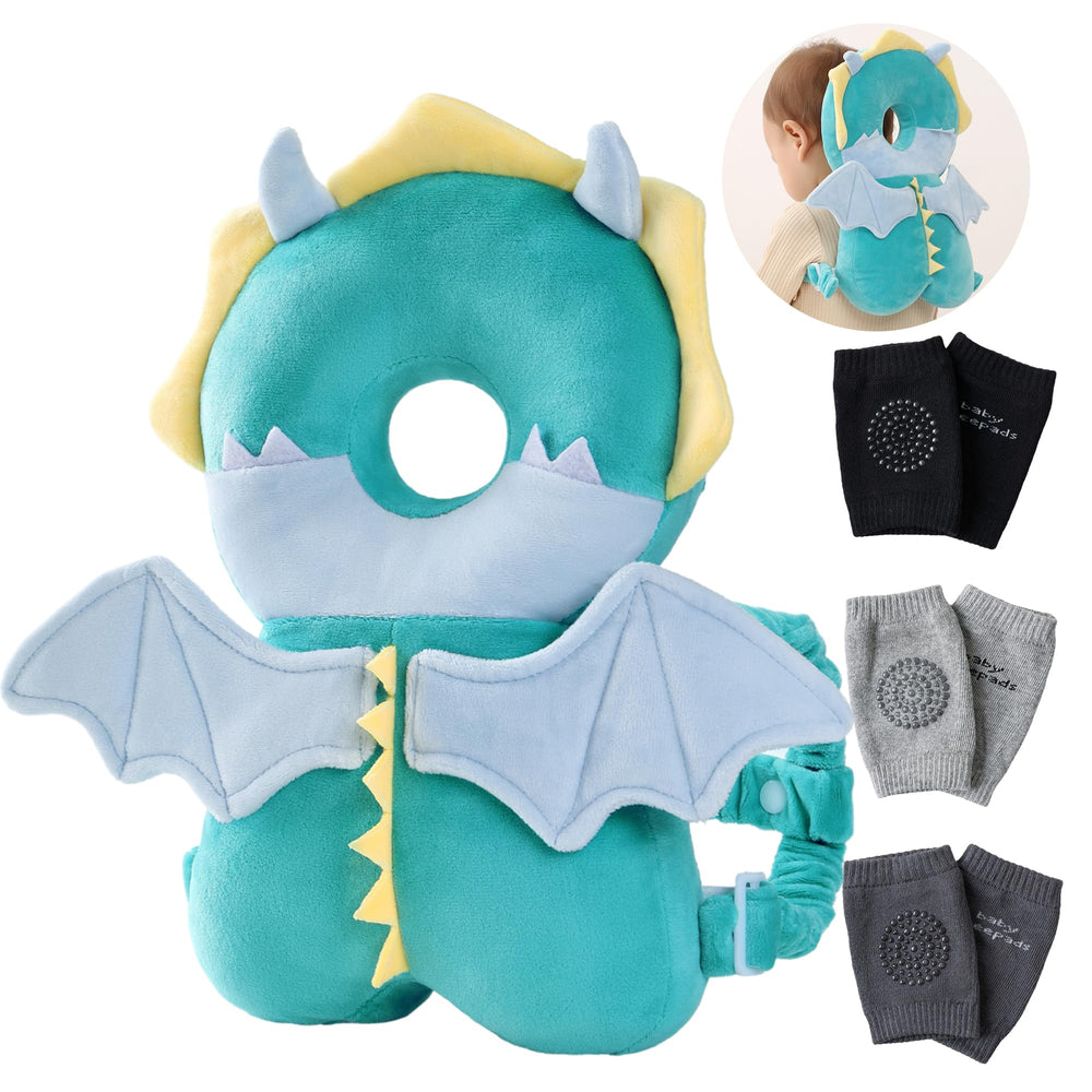 Feidoog Dragon head protector backpack worn by baby, soft cushioning for gentle bumps