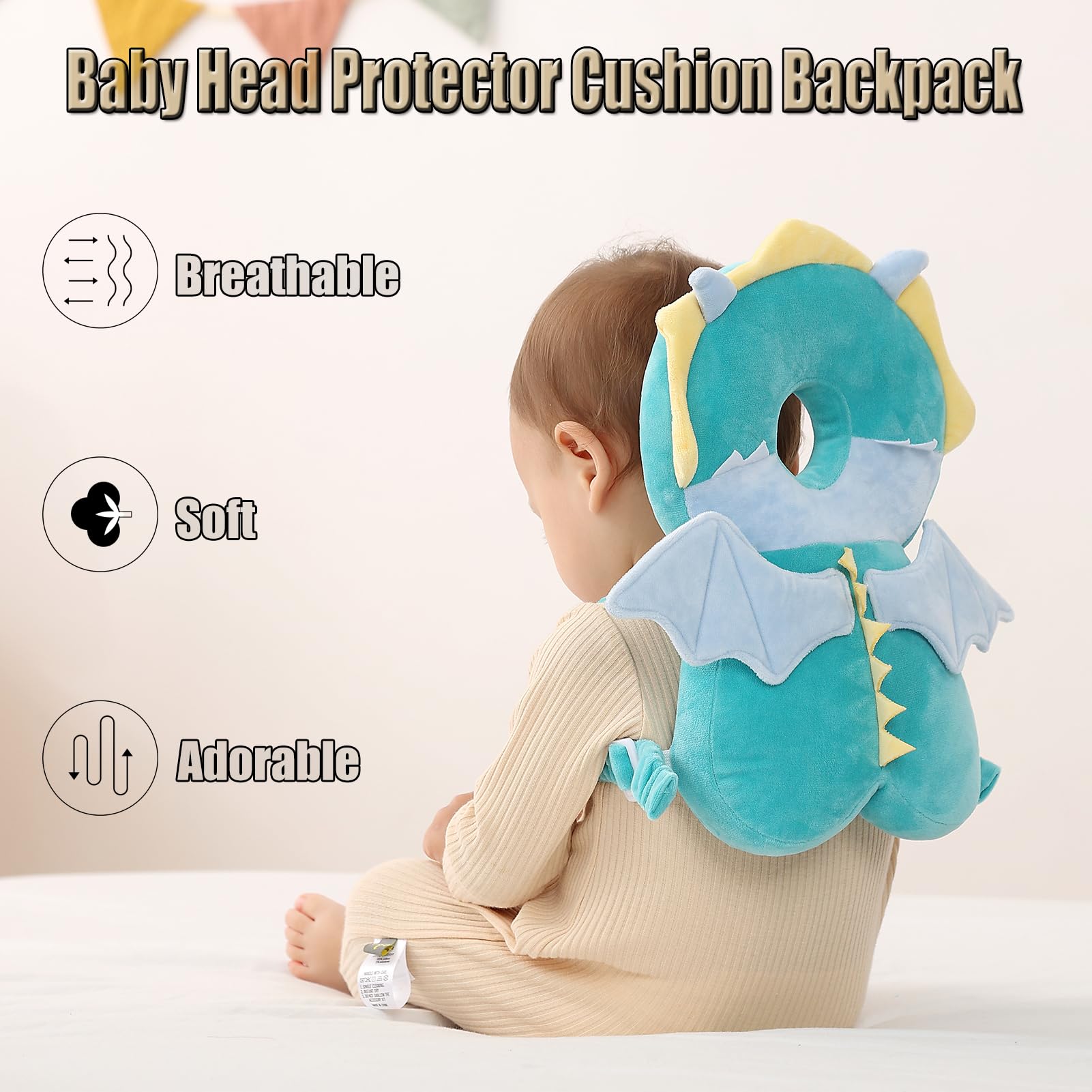 Feidoog Dragon knee pads set on baby's knees for light protection during crawls