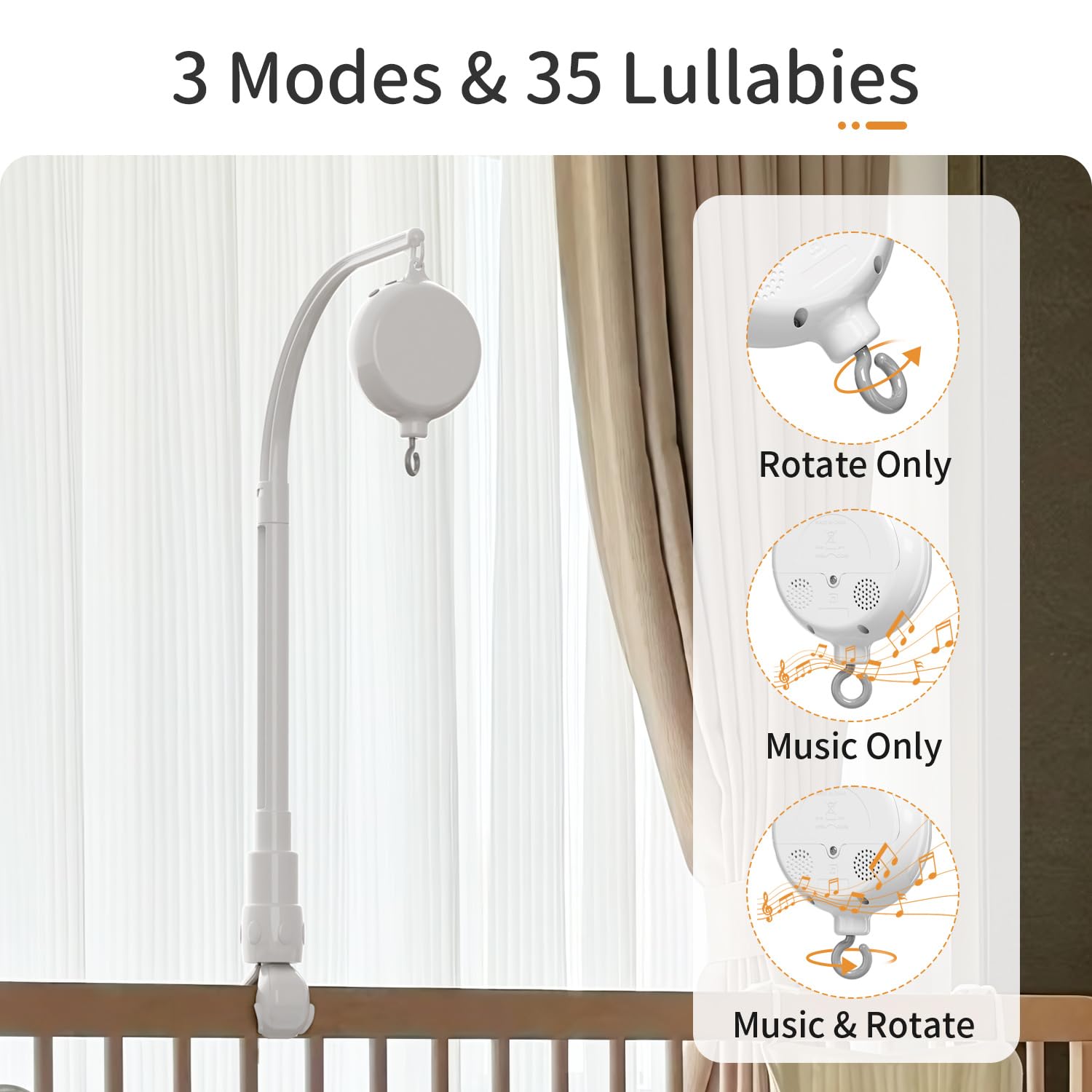 FEISIKE crib mobile motor spin mode gently rotates to soothe baby