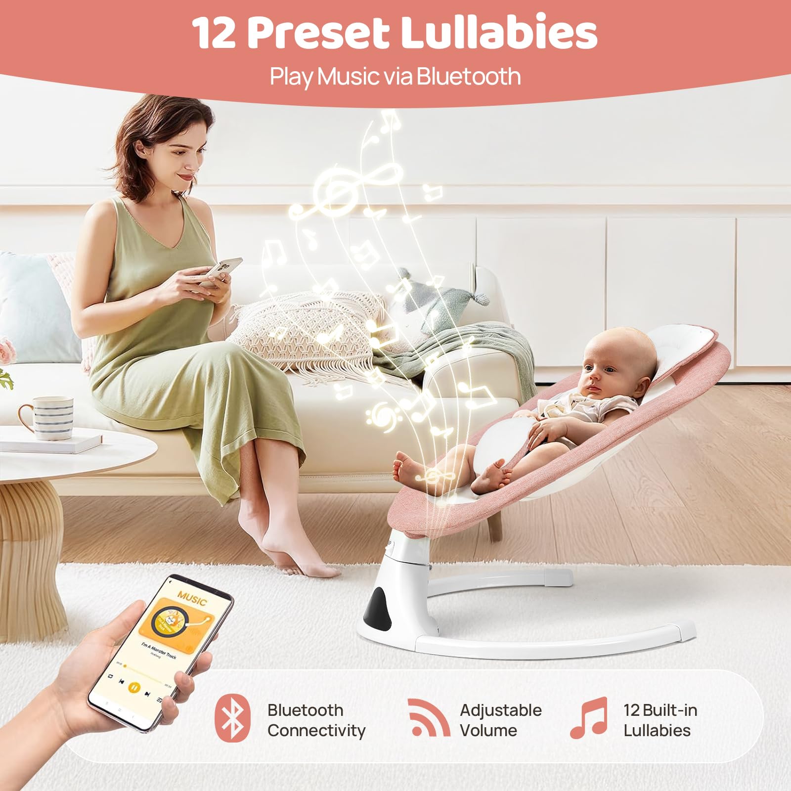 Feitiong infant swing with Bluetooth connection for wireless music