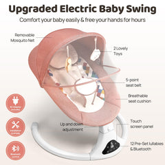 Feitiong baby swing showing five sway speeds for customization