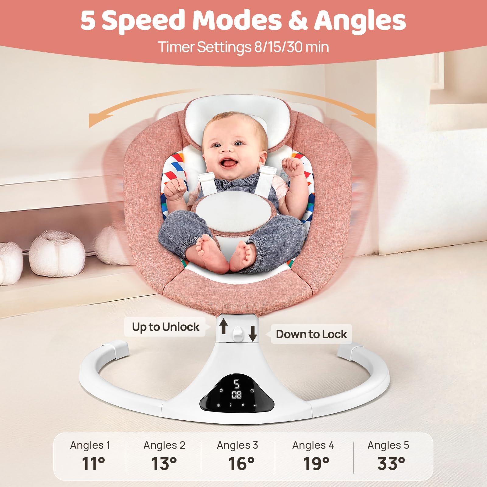 Feitiong baby swing features twelve melodies for soothing sounds