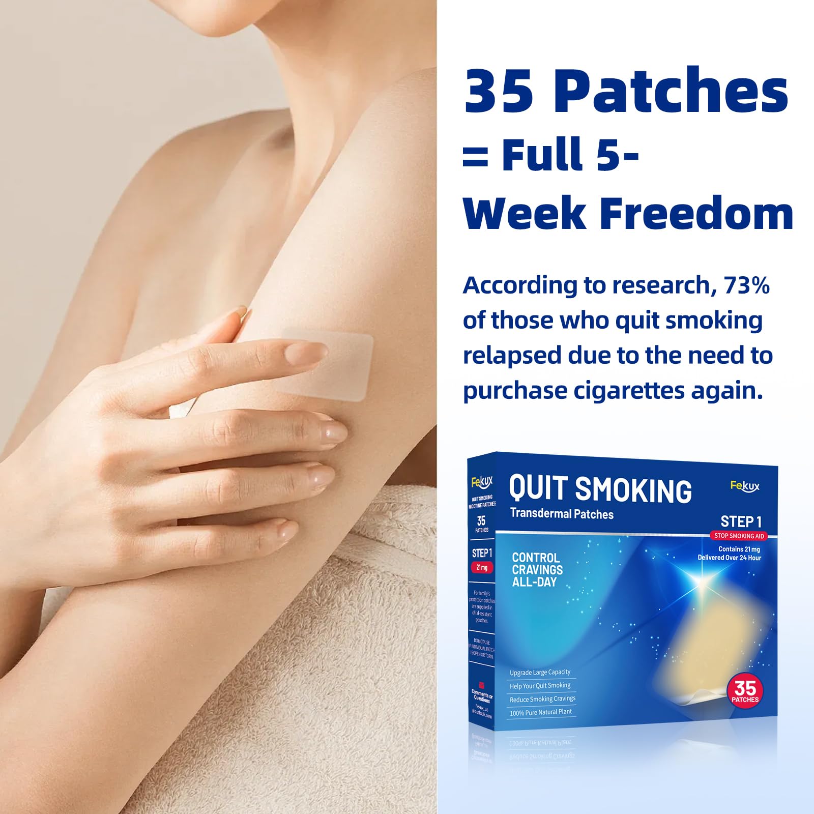 Fekux 21mg patch step-1 illustrating initial nicotine relief