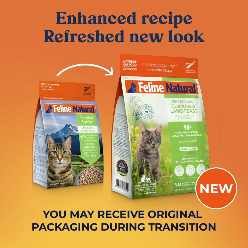 Feline Natural ingredients close-up highlighting meat and seafood quality