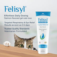 Felisyl L-Lysine Gel dosing on paw shows easy daily administration.