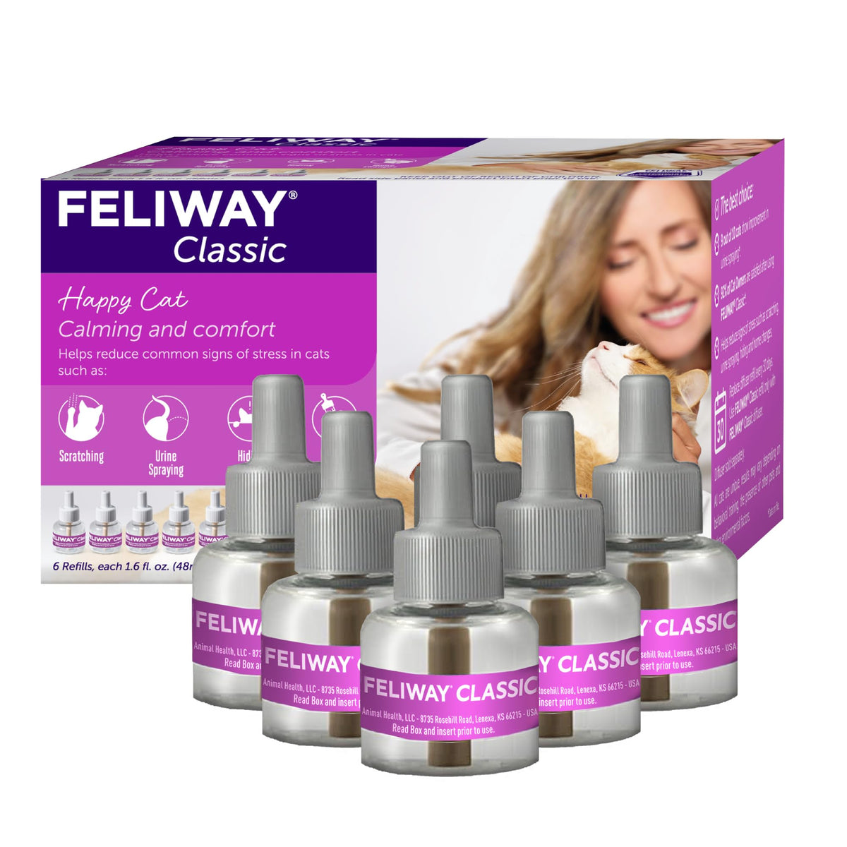 FELIWAY Classic 6x48ml refills pack for promoting calm cats in shared spaces.