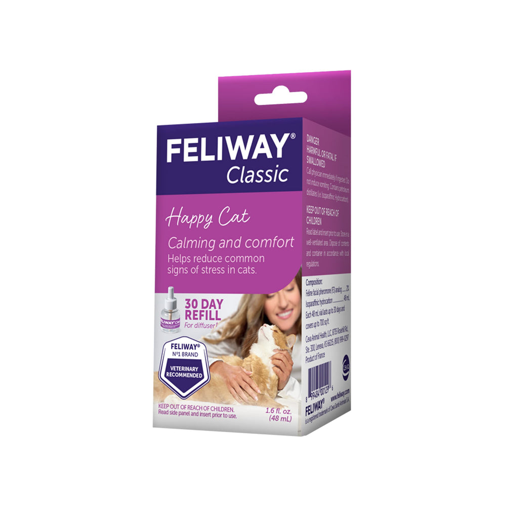 FELIWAY Classic refill with diffuser compatibility supports simple, drug-free calming for felines.
