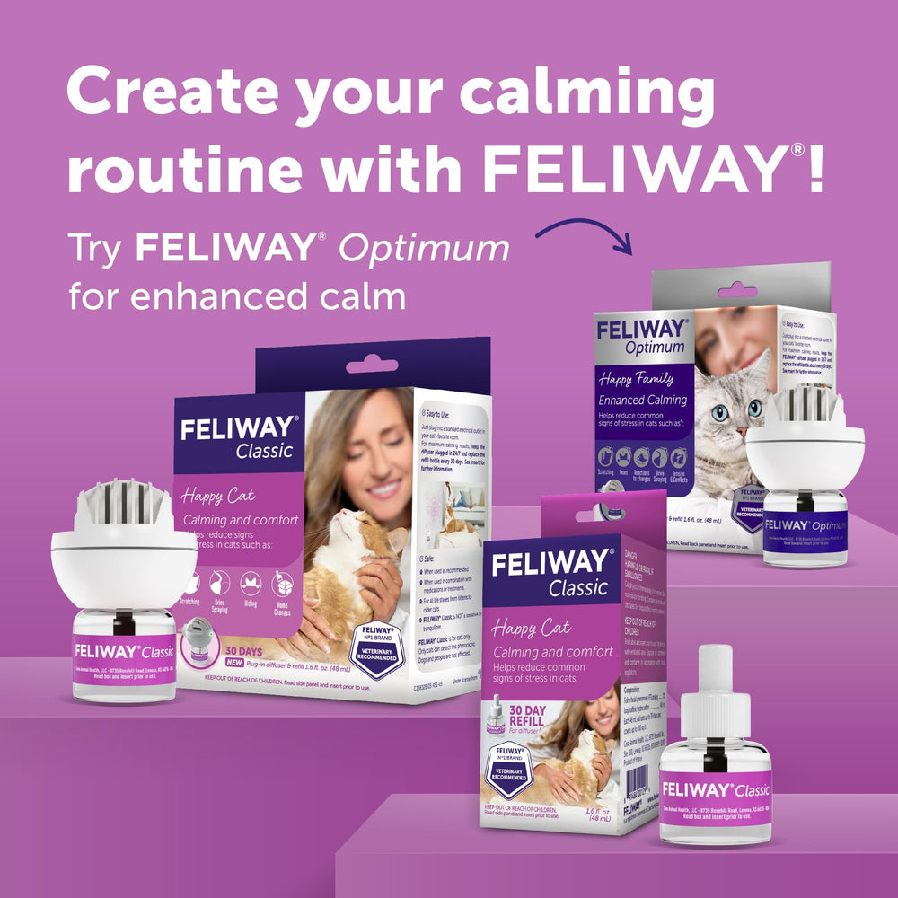 FELIWAY Classic packaging label emphasizes no drugs and vet-backed confidence.