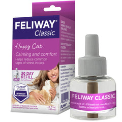 FELIWAY Classic refill bottle shown, offering ongoing calming for cats in the home.