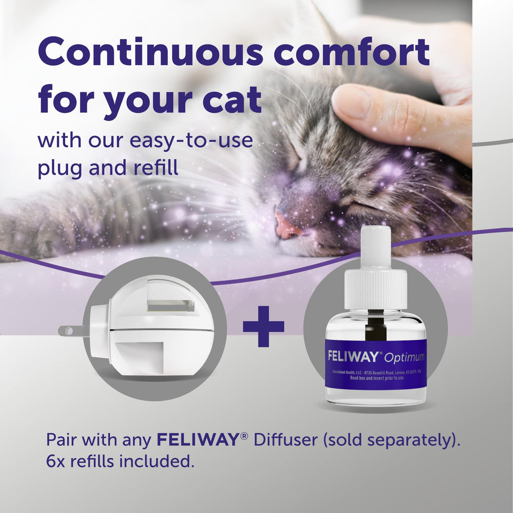 FELIWAY Optimum diffuser in a cozy room emitting calming signals.