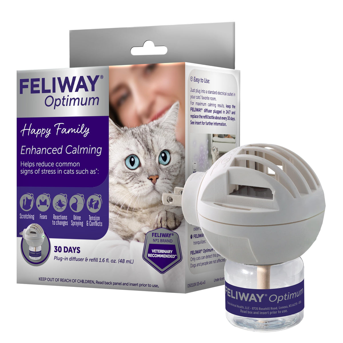 Feliway Optimum plug-in diffuser in outlet promotes daily cat calm