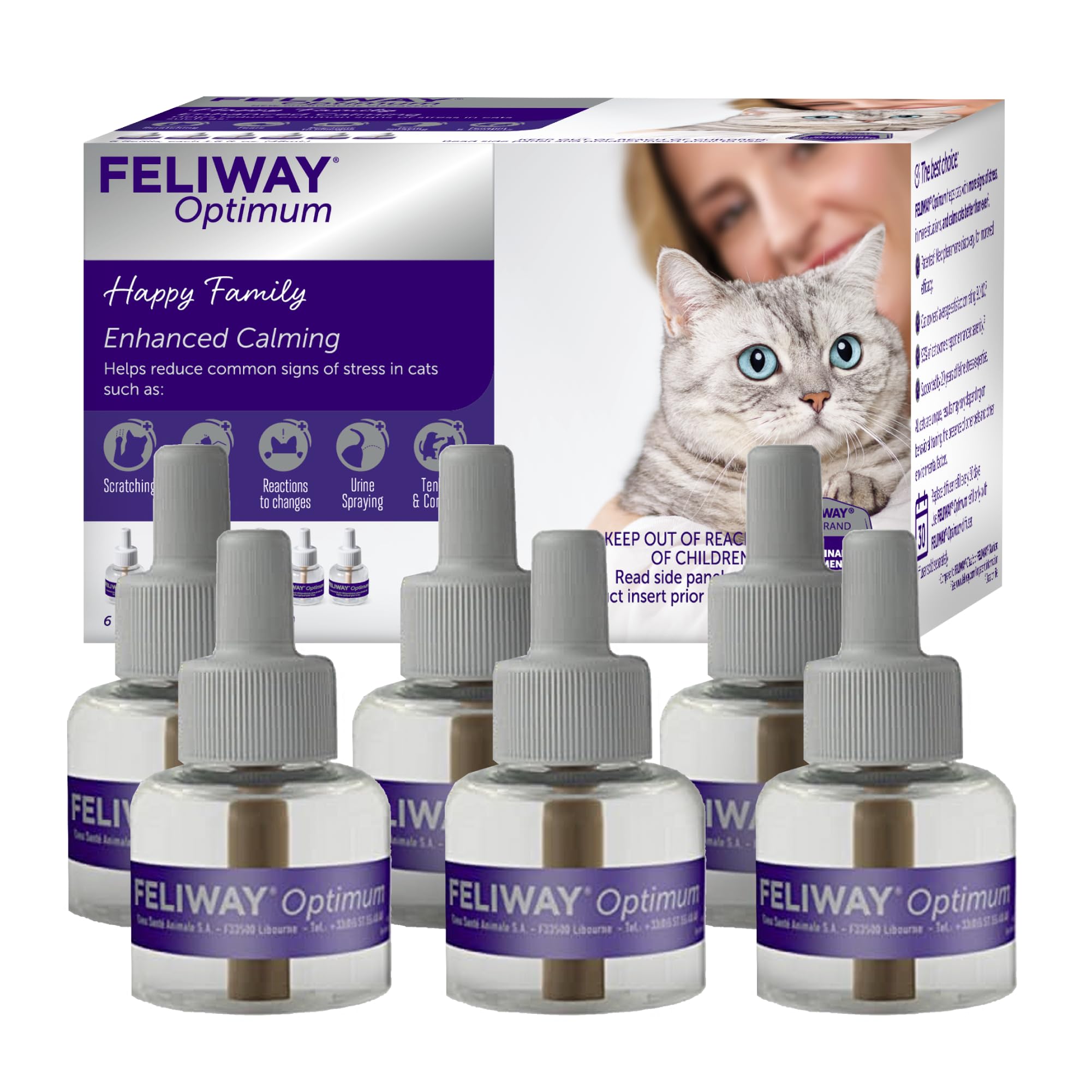 FELIWAY Optimum refill pack with six vials for ongoing cat calm.