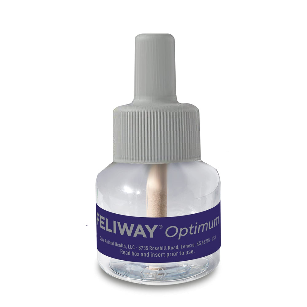 FELIWAY Optimum vial close-up showing safe, drug-free packaging