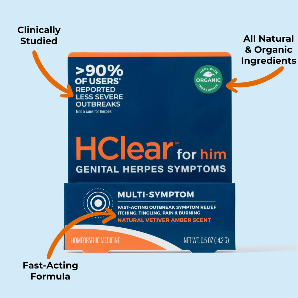 FemiClear HClear for him ingredients label features organic olive oil and natural actives