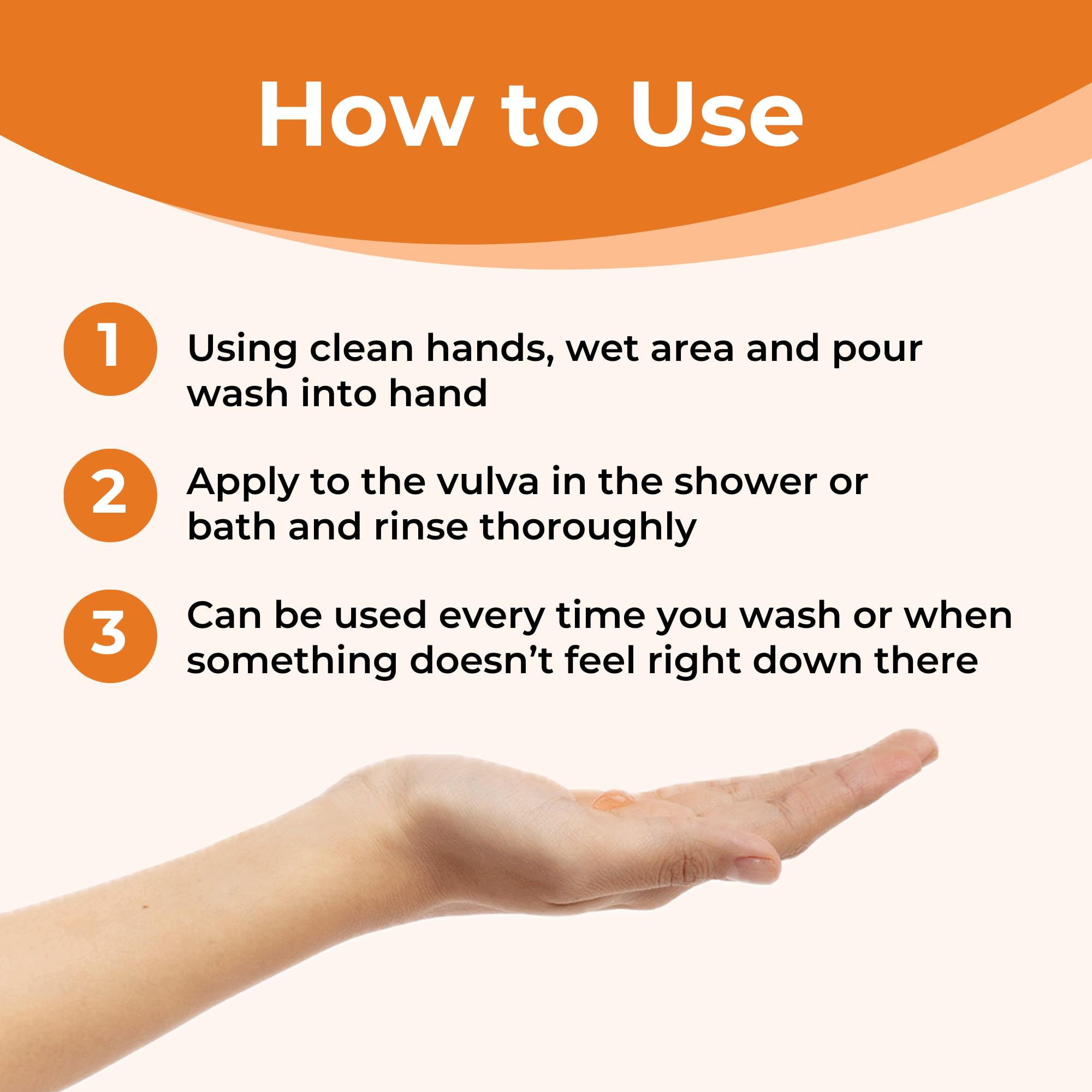 FemiClear Soothing Daily Wash being applied for mild cleansing in shower.