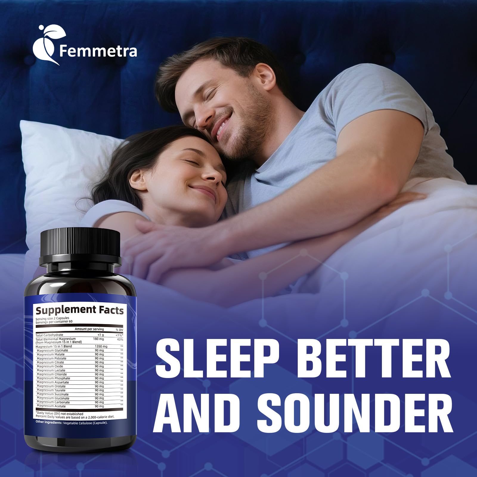 Femmetra Magnesium Complex 15 forms infographic demonstrates comprehensive mineral mix.