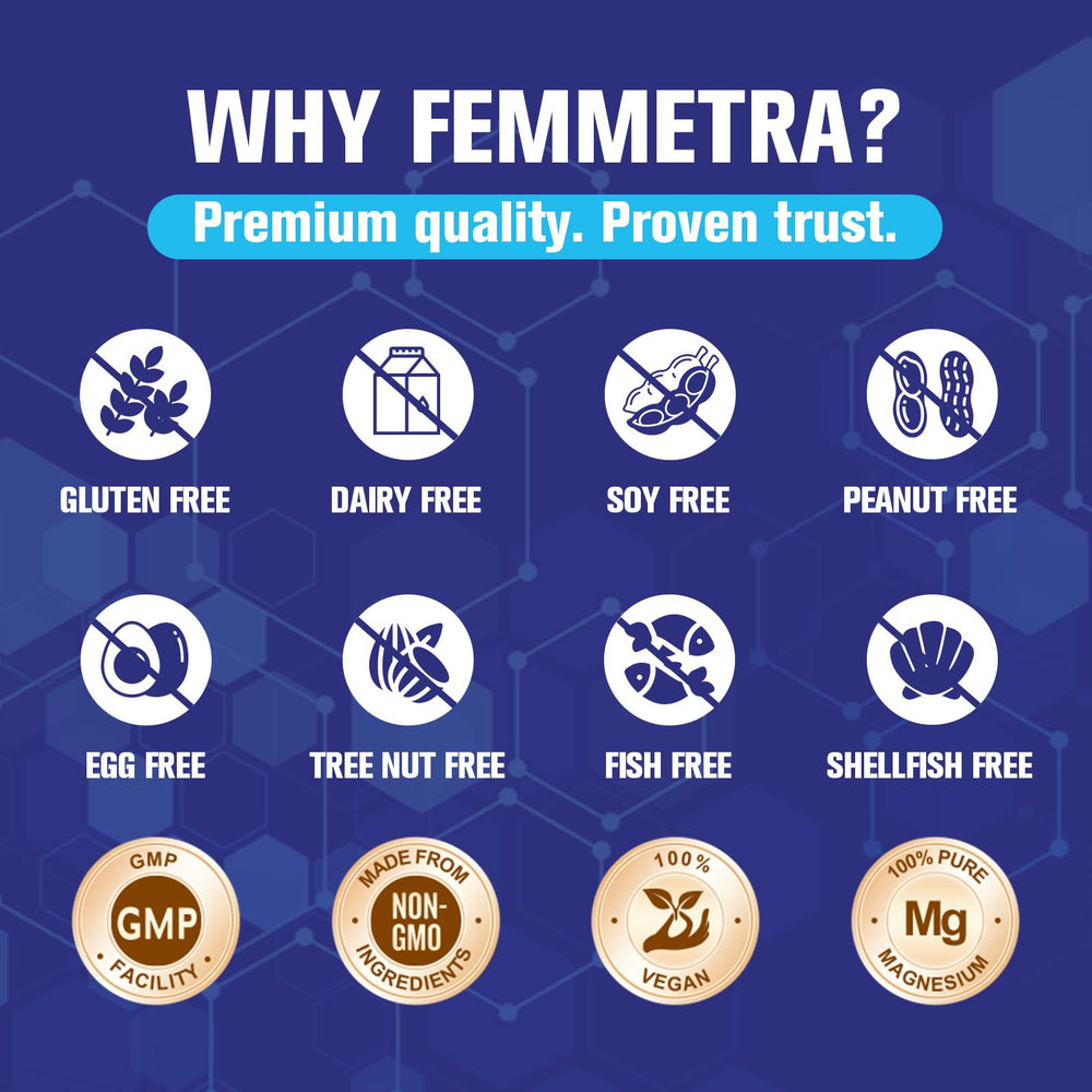 Femmetra Magnesium Complex label detail communicates quality and purity.