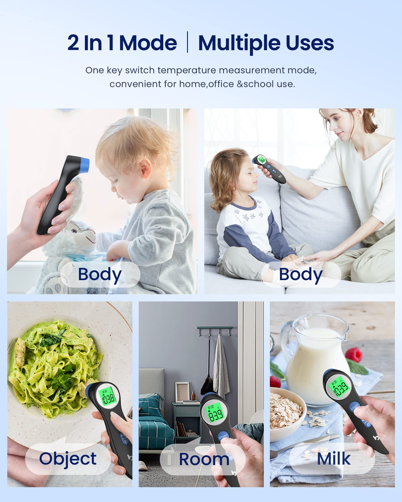 Femometer measures body and object temperatures, including milk or room.