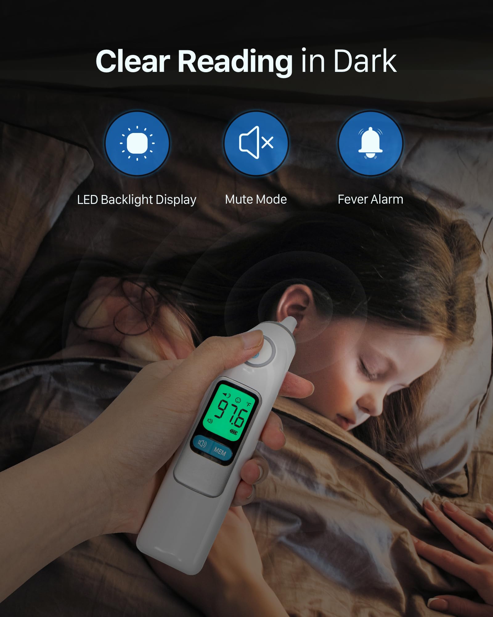 Femometer Family Ear Thermometer ergonomic design fits comfortably in hand.