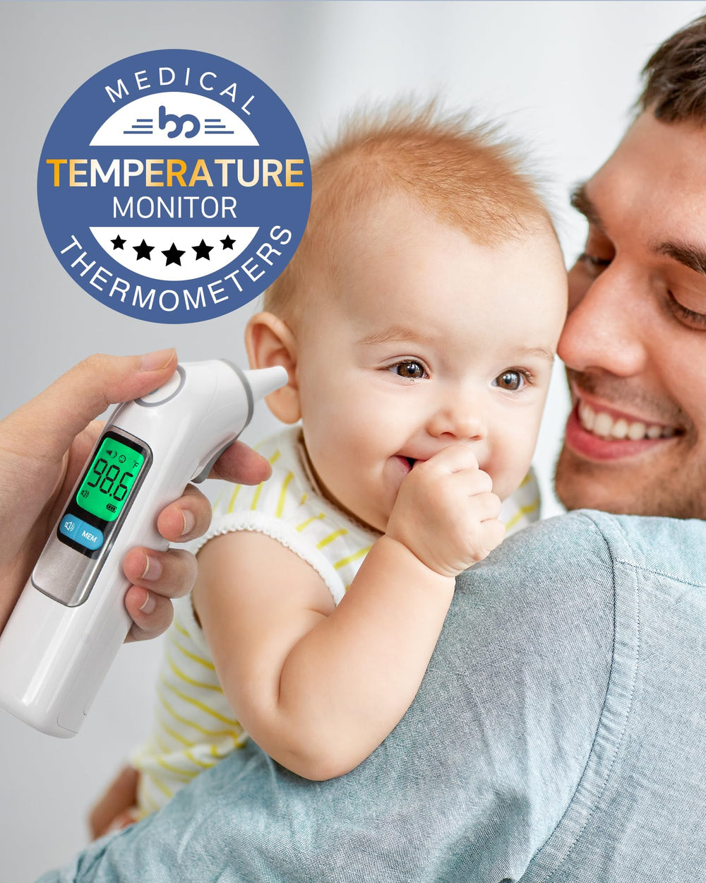 Femometer Family Ear Thermometer in-use with child for quick fever screening.
