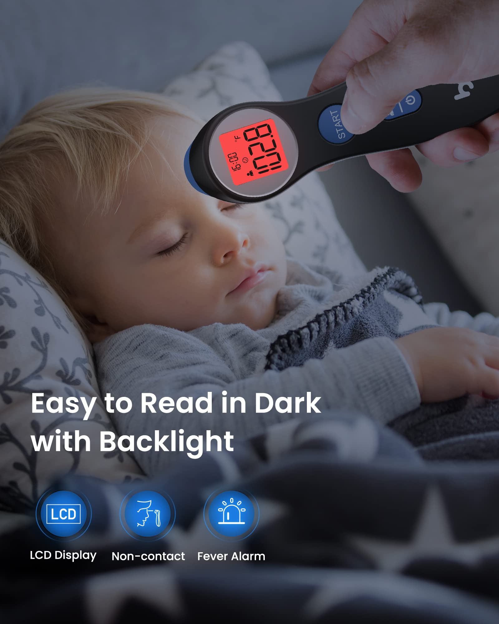 Femometer three-color fever alarm helps quick at-a-glance status.