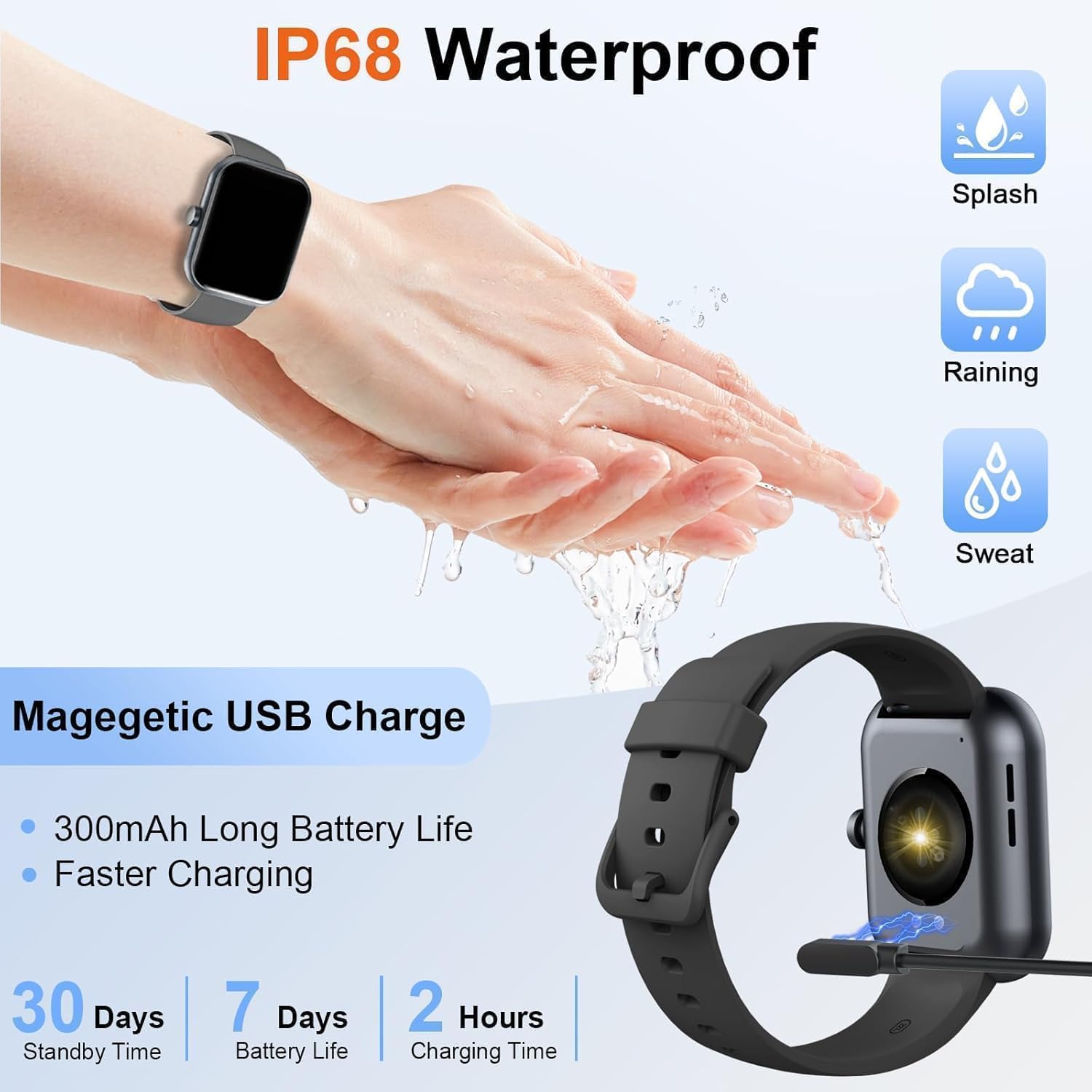 Fempoin smartwatch IP68 waterproof design withstands rain and showers.