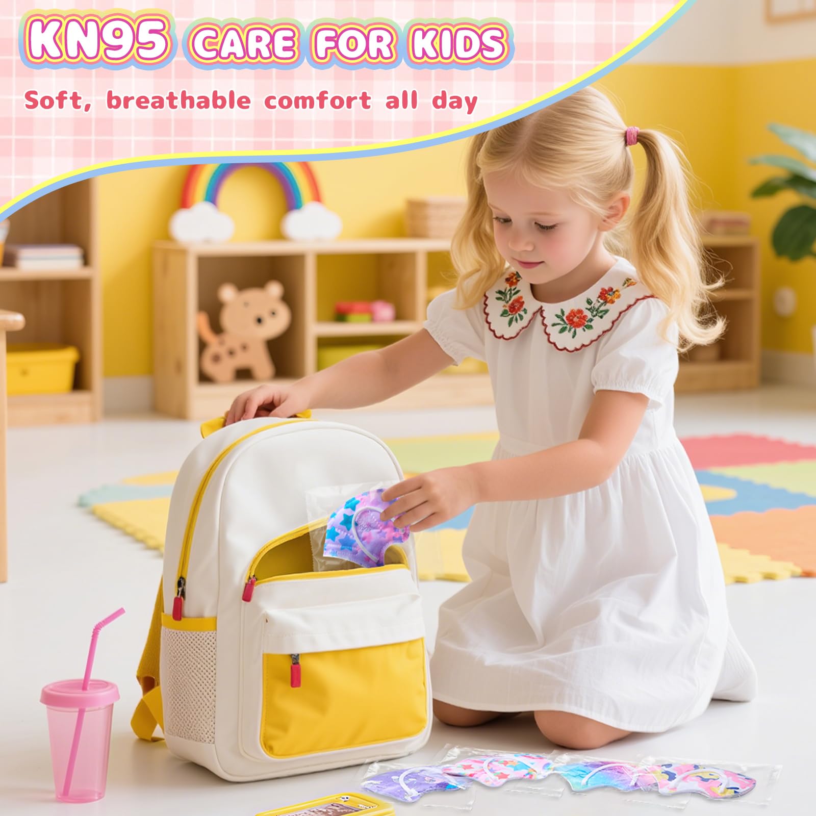 FENFEN kids KN95 dinosaur pattern mask provides kid-friendly protection.