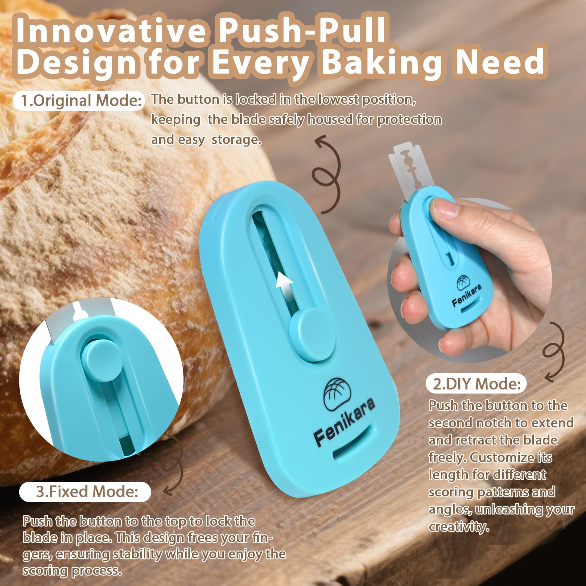 Fenikara bread lame blade replacement feature enables quick changes for sharp scores.