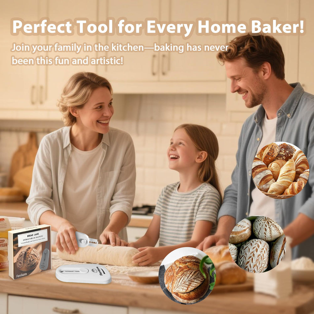 Family baking session featuring Fenikara lame and creative loaf designs