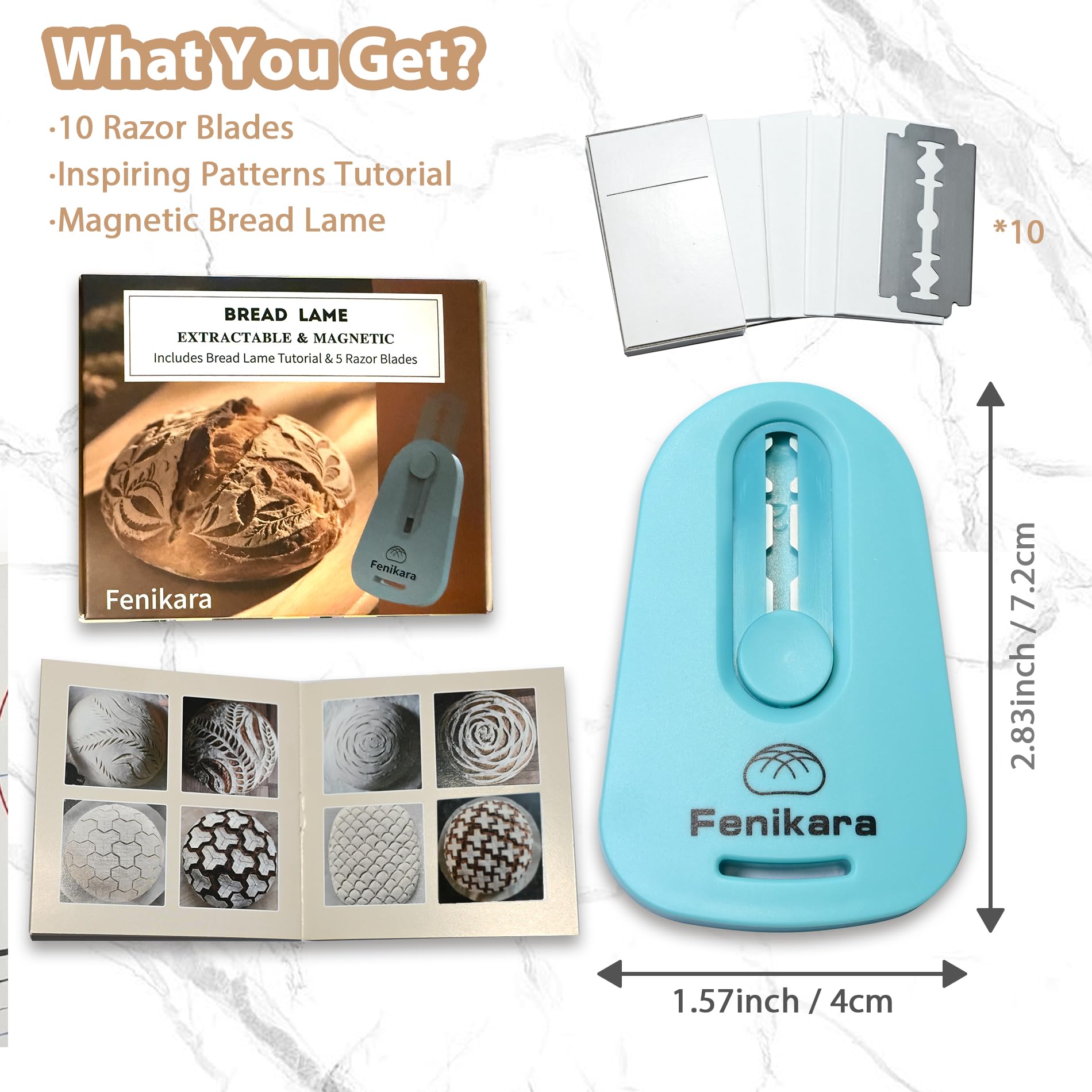 Fenikara bread lame magnetic storage shown on fridge keeps tools ready and accessible.