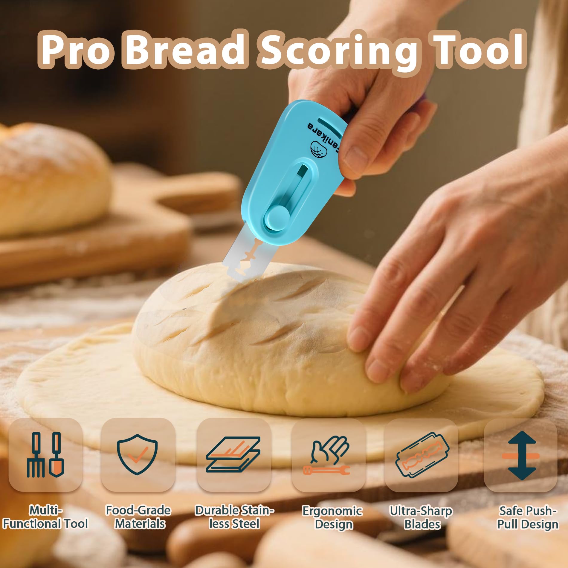 Fenikara bread lame includes 10 blades, ready for consistent scoring.