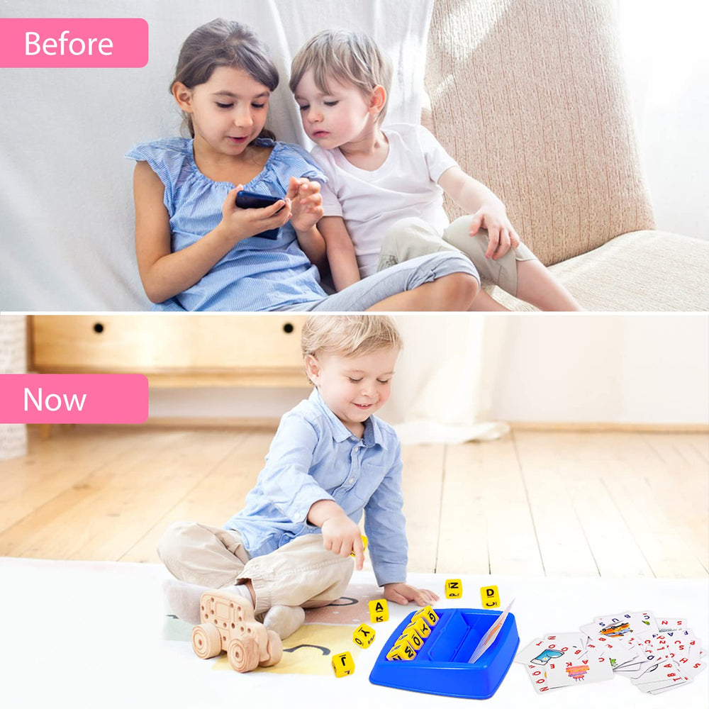 Fenikso Matching Letter Game family play scene encourages parent-child bonding.