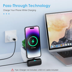 Feob 5000mAh emergency battery backup powering an iPhone