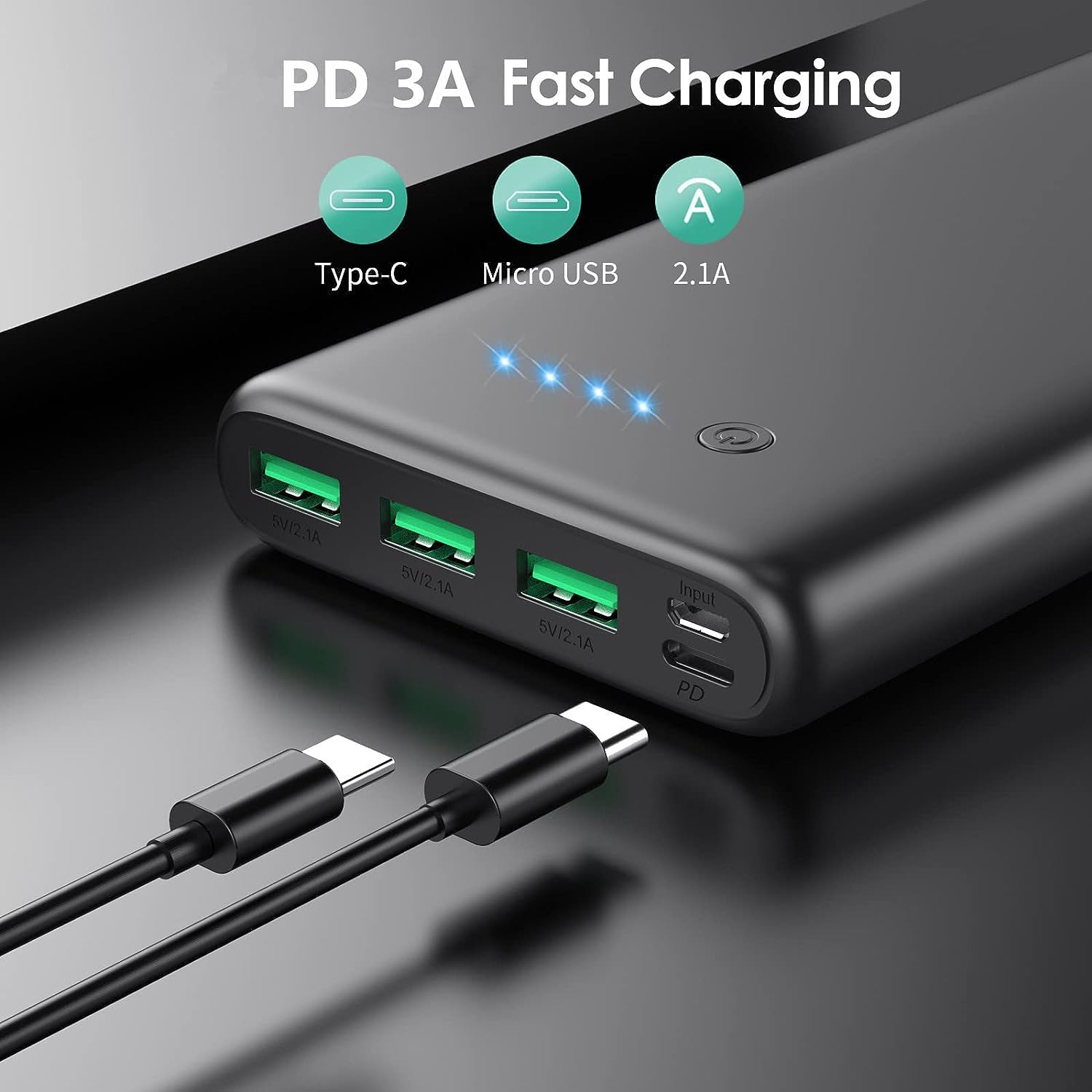Feob 36800mAh portable charger side view for backpack use