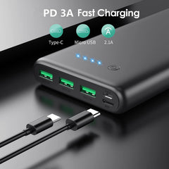 Feob 36800mAh portable charger side view for backpack use