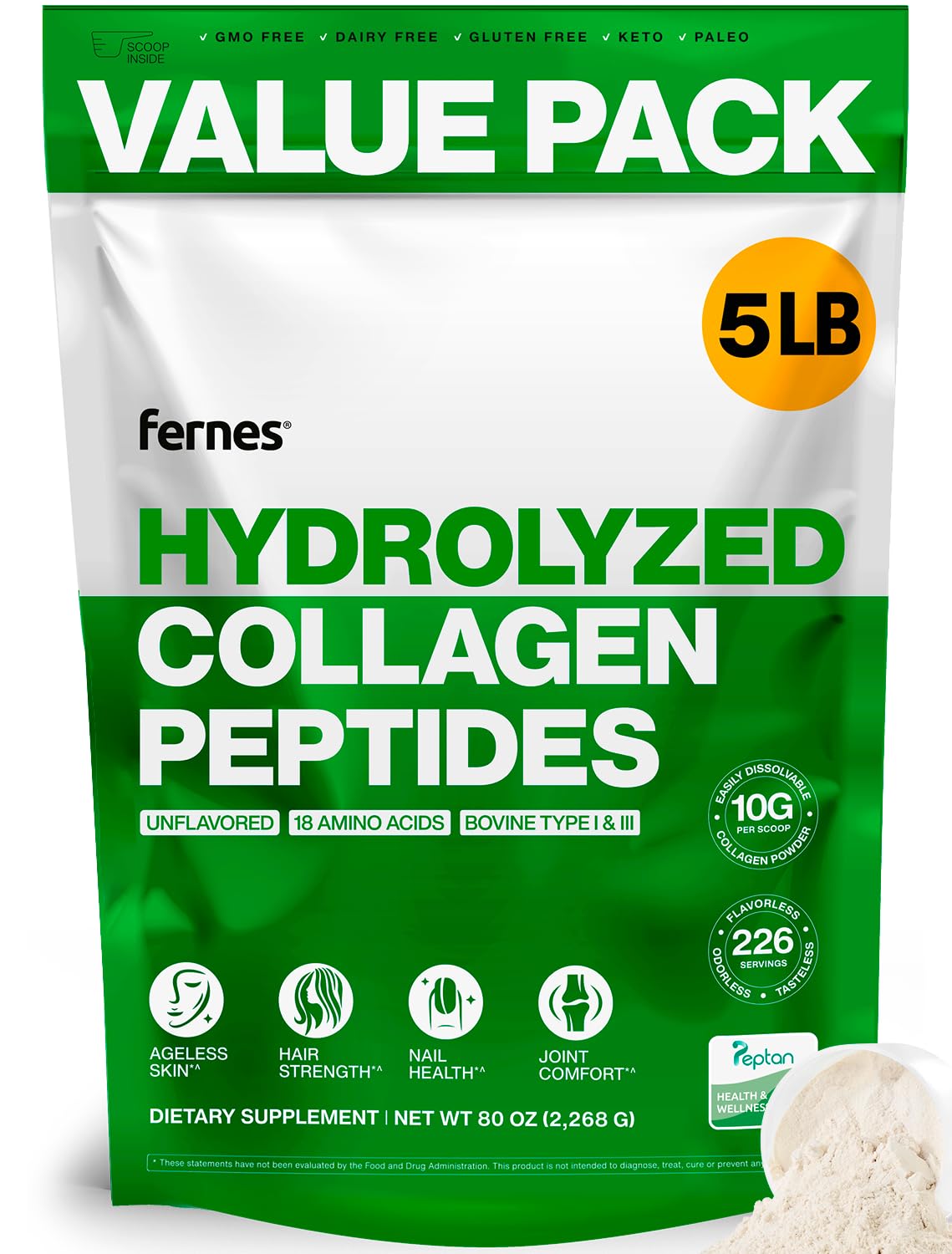 Fernes Collagen powder tub with a neutral flavor for easy daily use.