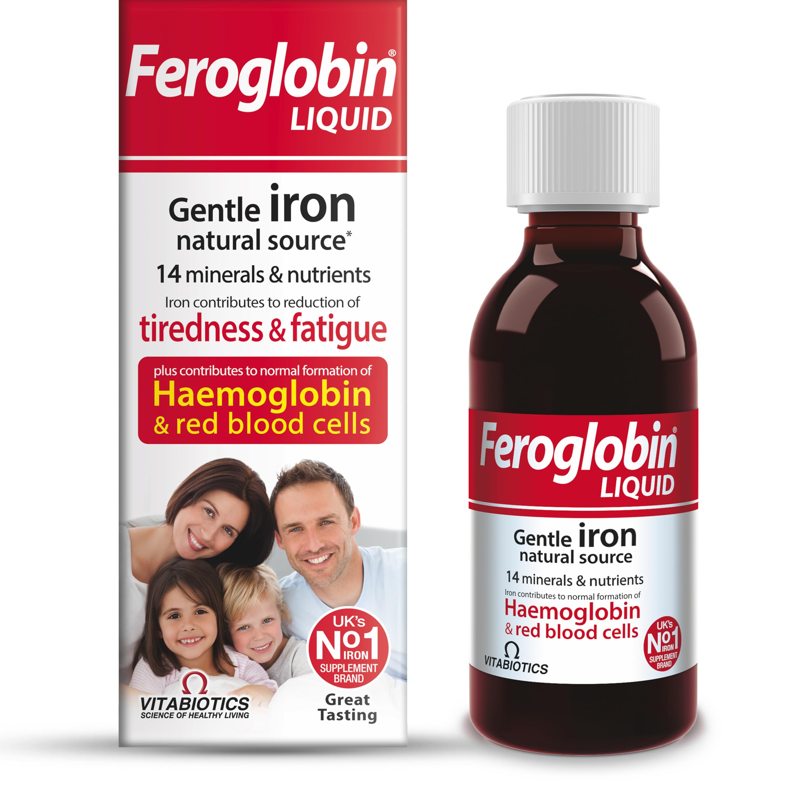 Feroglobin gentle iron liquid bottle, supports normal energy release.