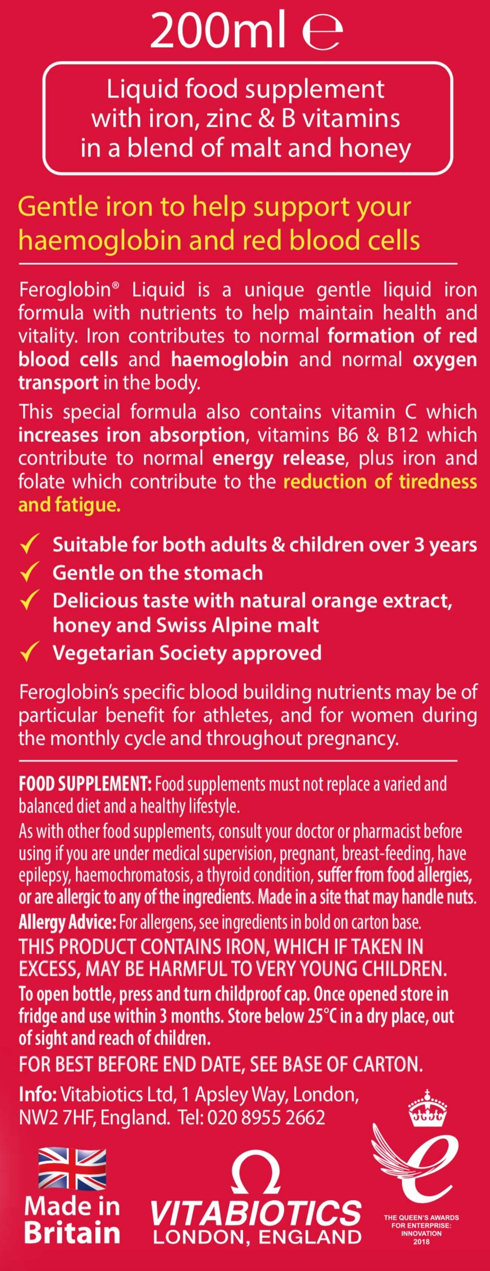 Feroglobin bottle with spoon, simple family-friendly dosing.