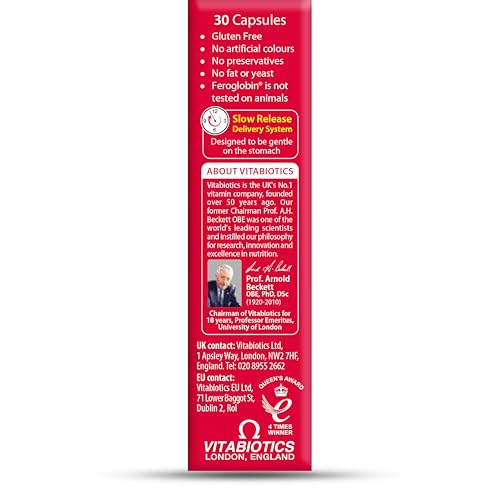 Feroglobin gluten-free label indicating no artificial colours or preservatives.