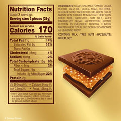 Ferrero Rocher caramel hazelnut square close-up with roasted hazelnuts, premium treat.