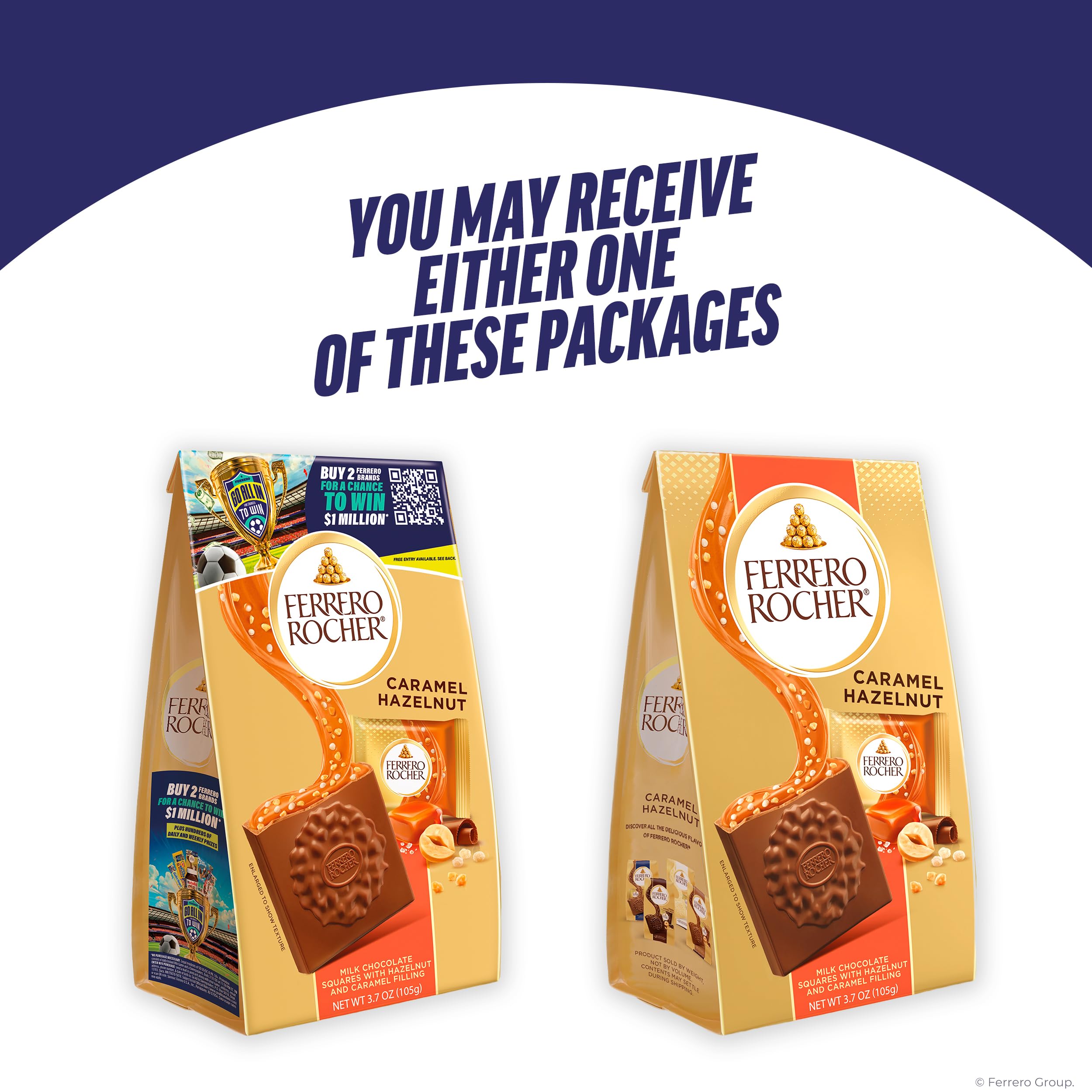 Ferrero Rocher caramel hazelnut square cream filling, smooth center and nut texture.