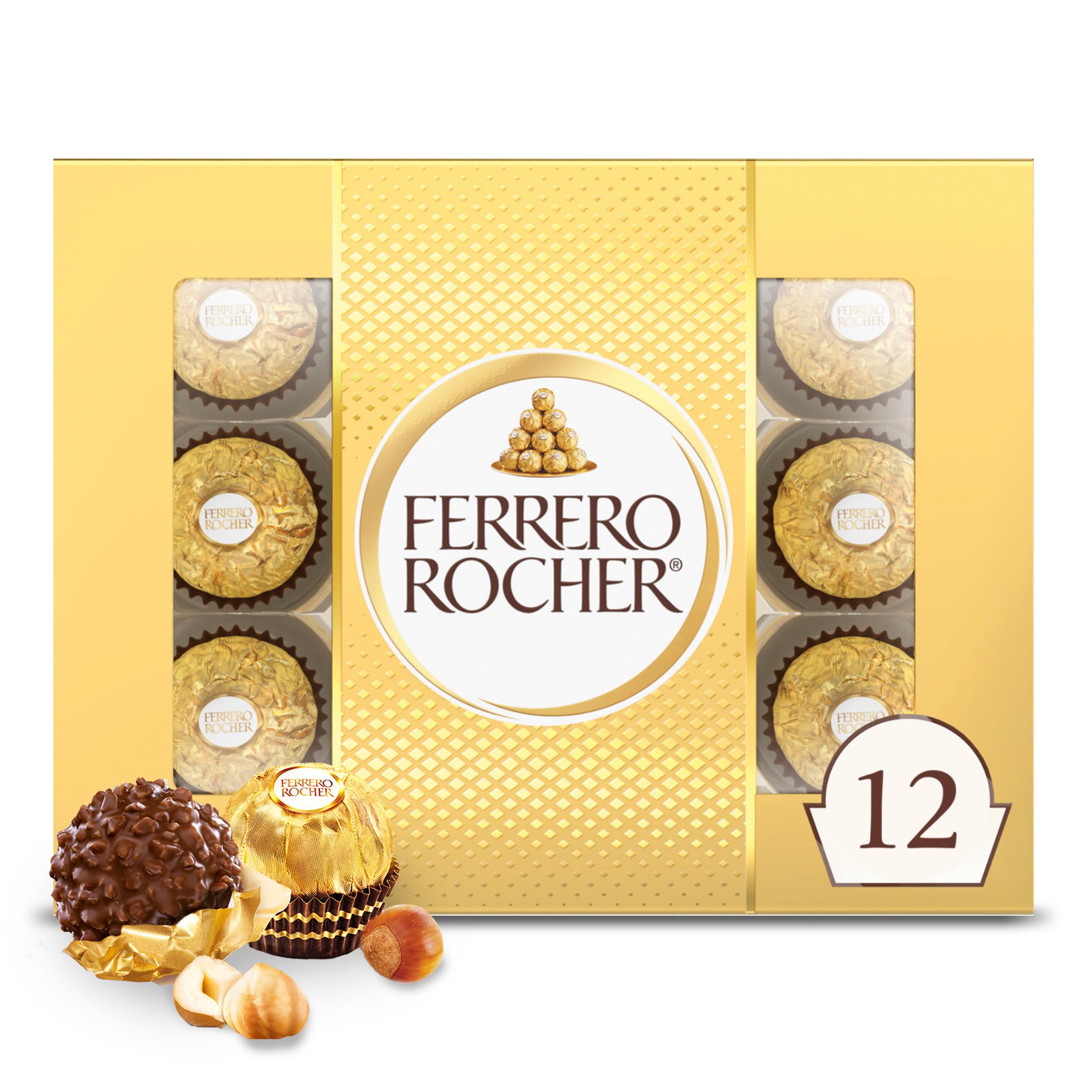 Ferrero Rocher gourmet hazelnut chocolates gift box, ideal for gifting.