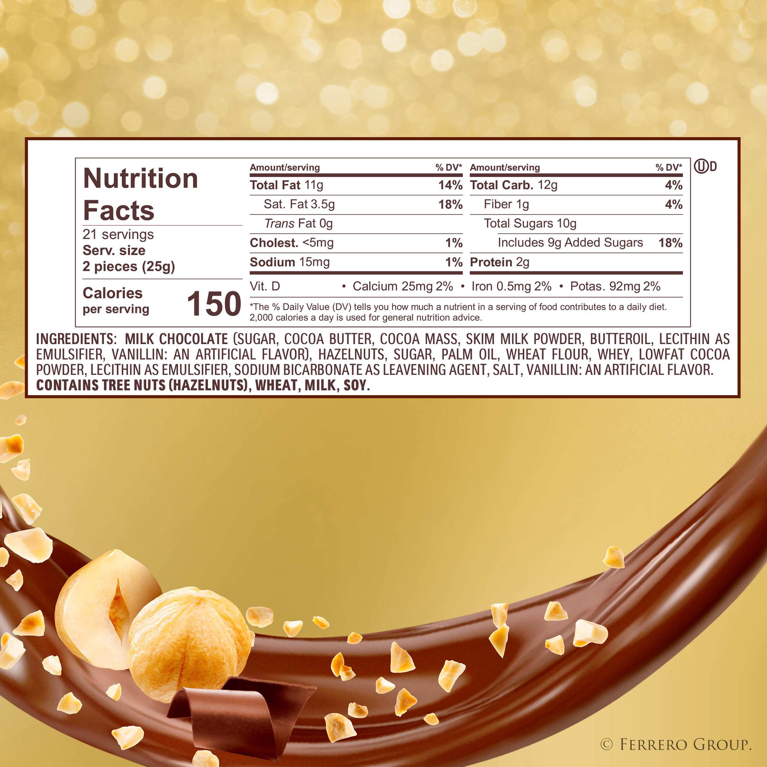 Ferrero Rocher hazelnut center chocolate with creamy filling in a luxe wrapper