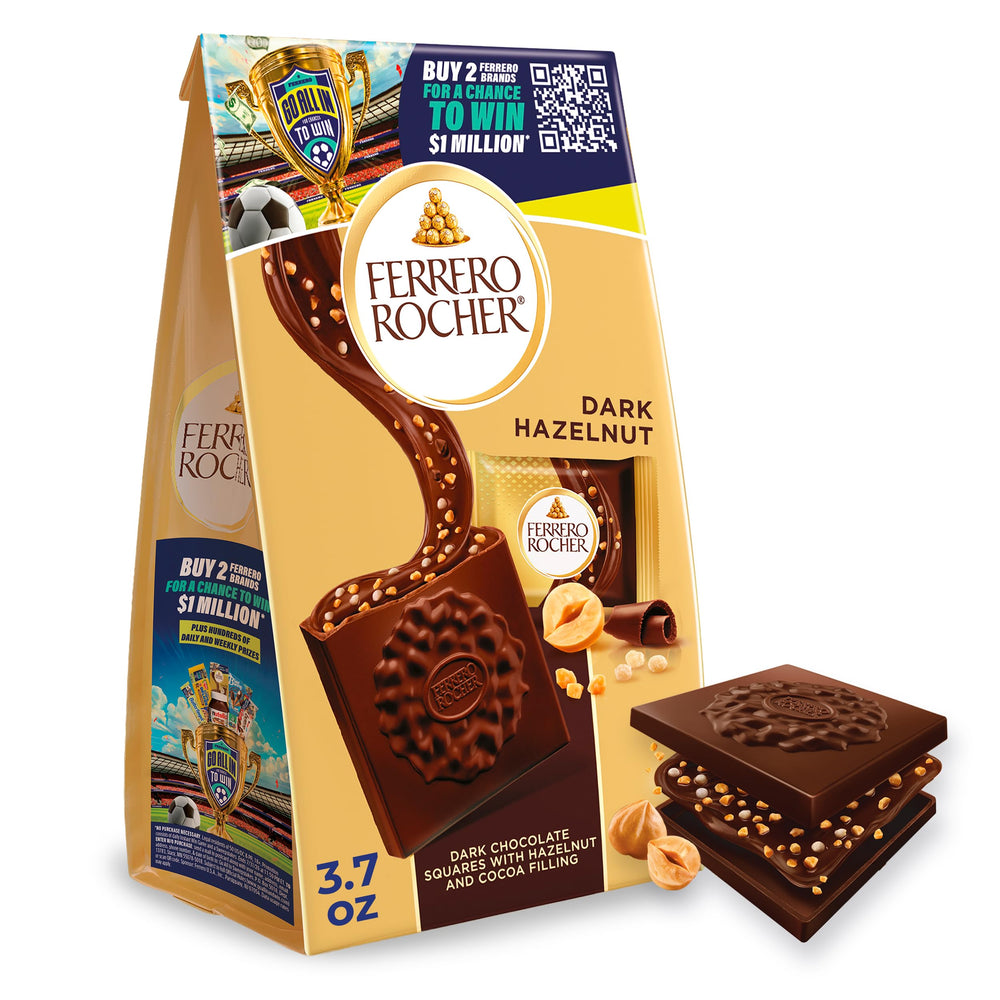 Ferrero Rocher premium dark hazelnut squares on a plate, ideal for sharing at gatherings.