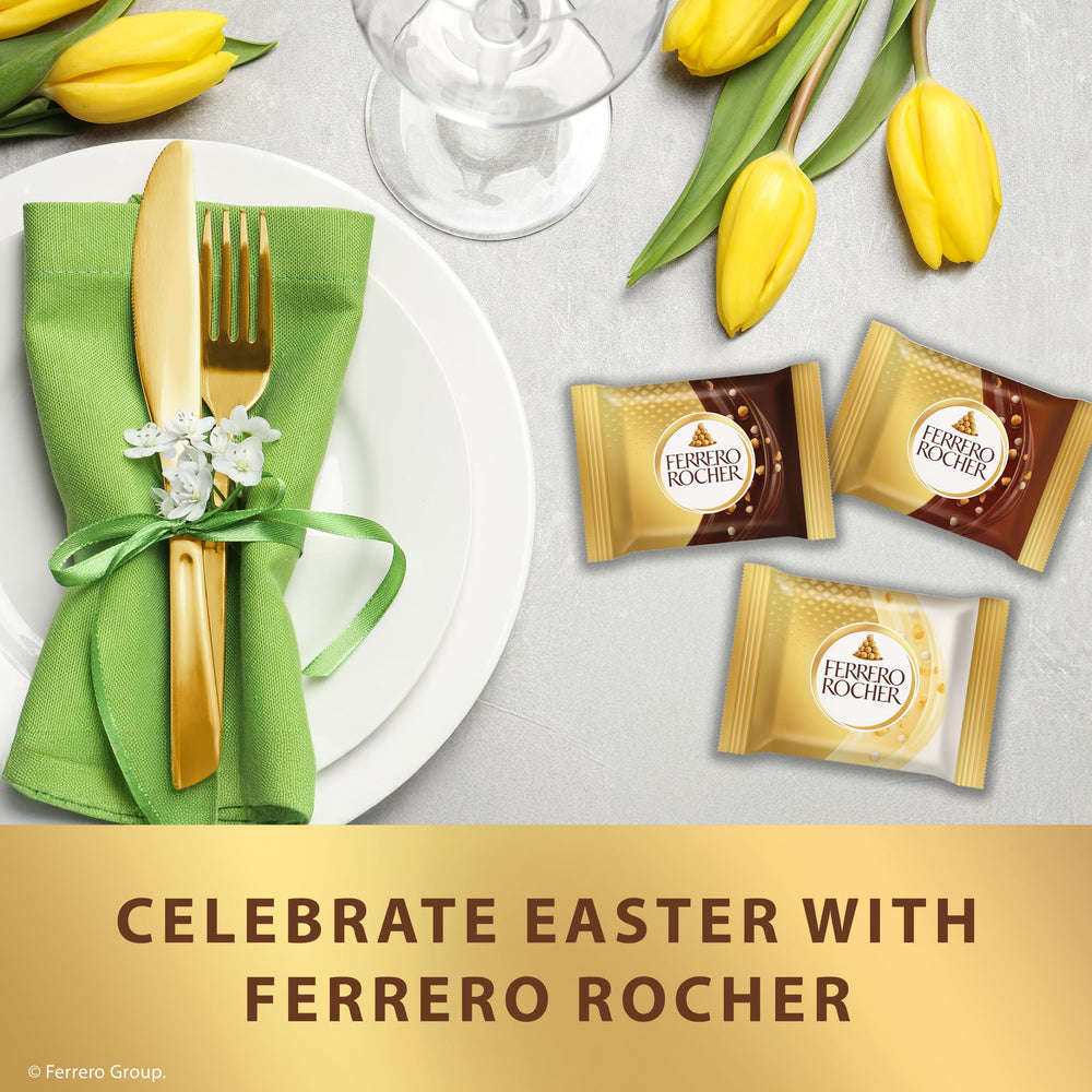 Ferrero Rocher roasted hazelnuts and chocolate close-up, rich texture