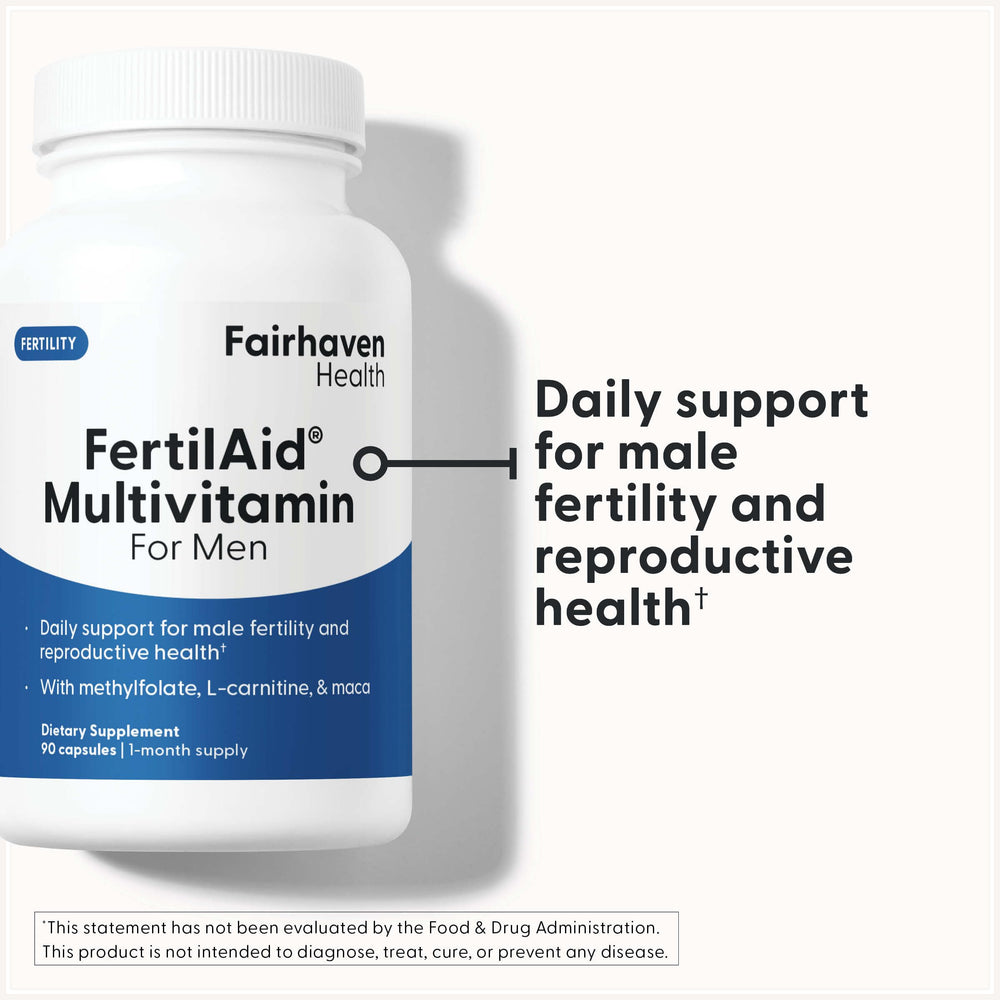 FertilAid for Men capsules close-up highlighting L-carnitine and CoQ10
