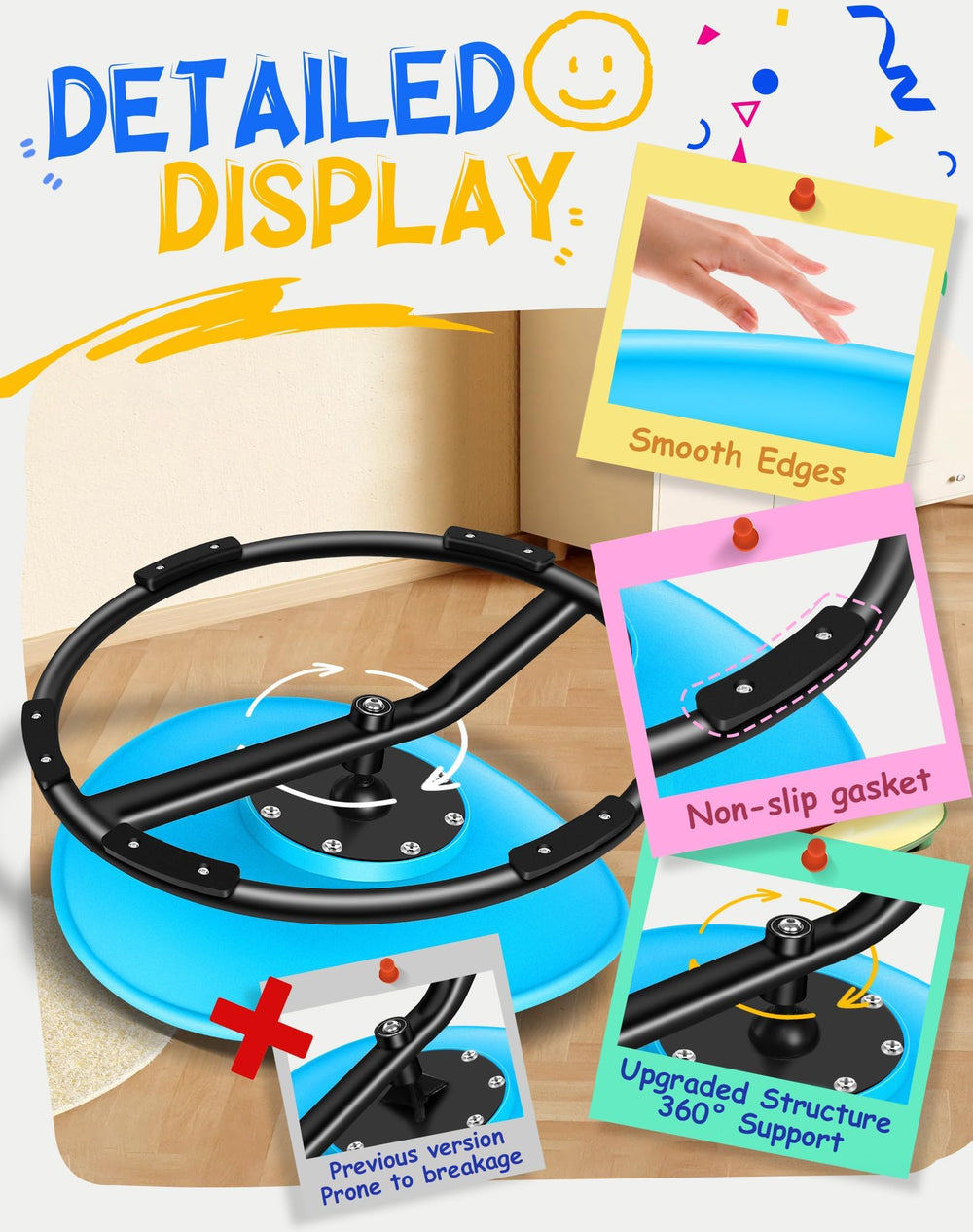 FERUERW Spinning Chair anti-slip base keeps children steady during spins.