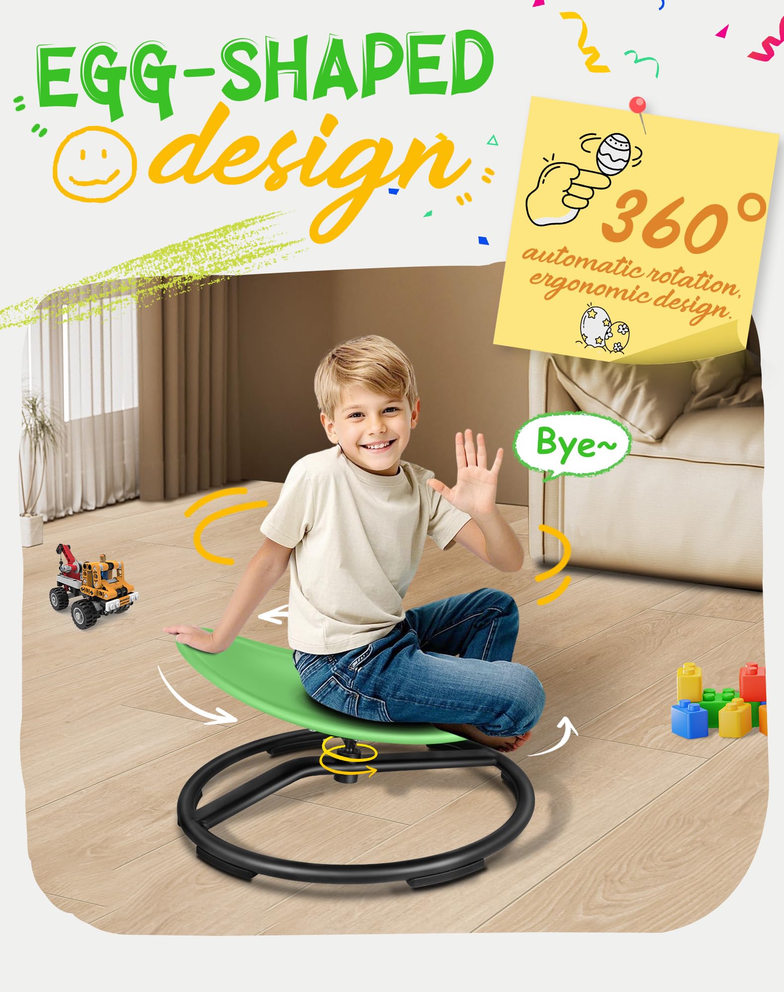 FERUERW Spinning Chair light green – appealing color for kids' space.
