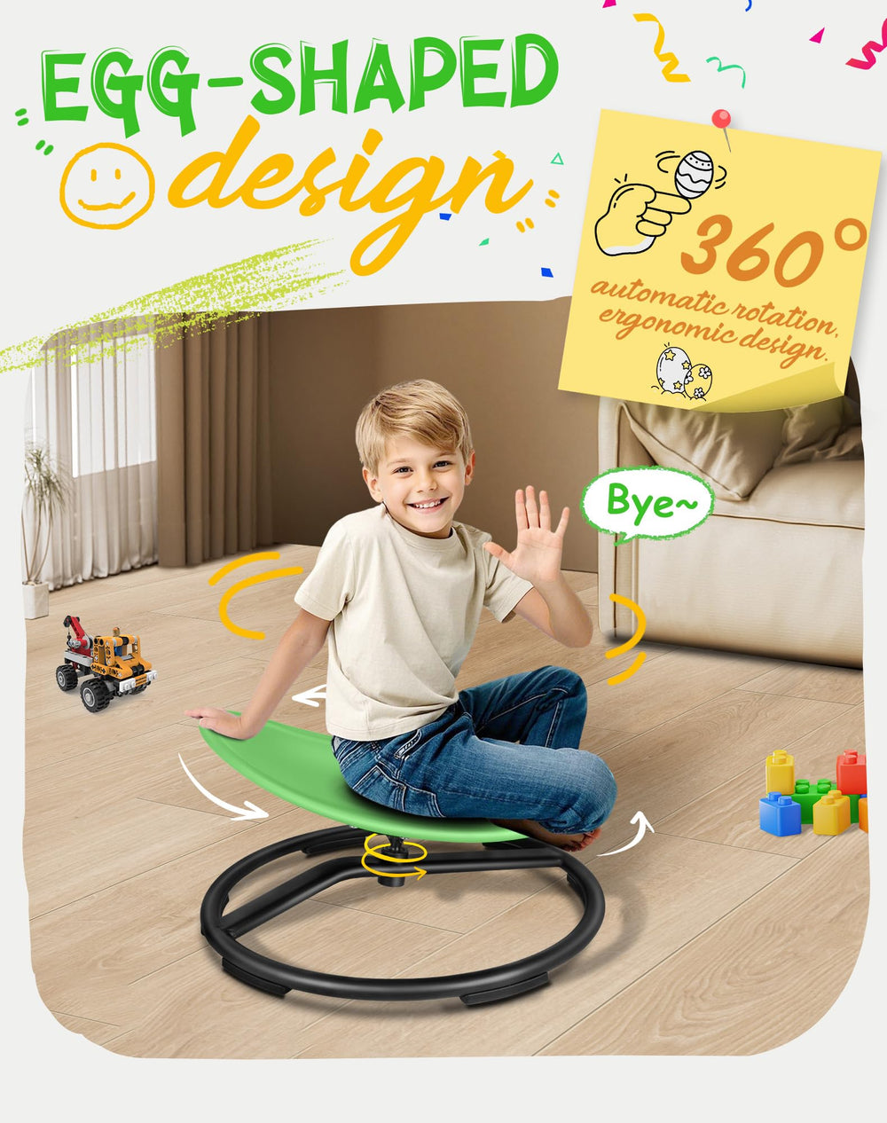 FERUERW Spinning Chair light green – appealing color for kids' space.